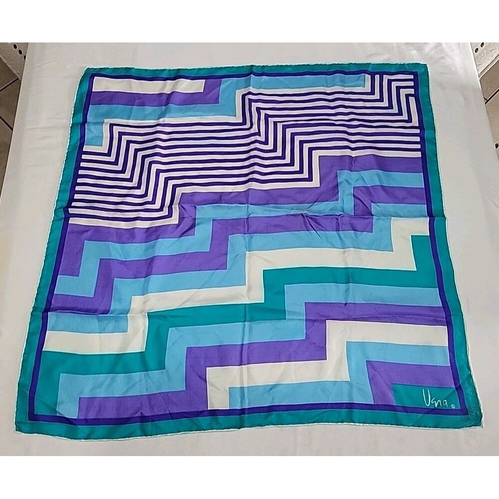 Vintage Signed Vera Neumann Silk Scarf 1960s Mid Century Modern Geometric Op-Art